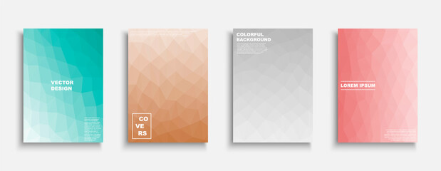 Fototapeta premium Set of colorful gradient abstract covers, templates, backgrounds, placards, brochures, banners, flyers and etc. Polygonal vector posters - trendy bright design