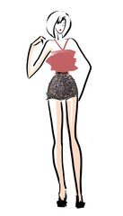Runway fashion girl wearing modern glitter shorts.