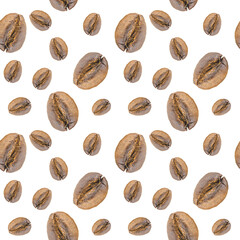 Seamless pattern of fragrant coffee beans on a neutral background.