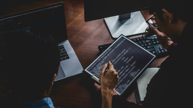 Programmer working in a software development and coding technologies. Website design. Technology concept.