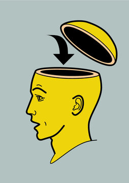 recommend clip art: Human head. A man's brain is open. Abstract form of an open human head.  Profile man. Emotion Emotions surprise, perplexity, question, fright. It symbolizes changes of thoughts, influence on opinion.