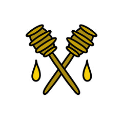 honey spoon doodle icon, vector color illustration