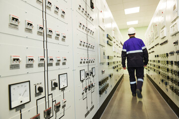 industrial worker at power energy supply factory