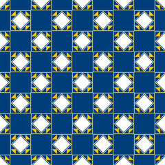 Pattern from squares and triangles on blue background.