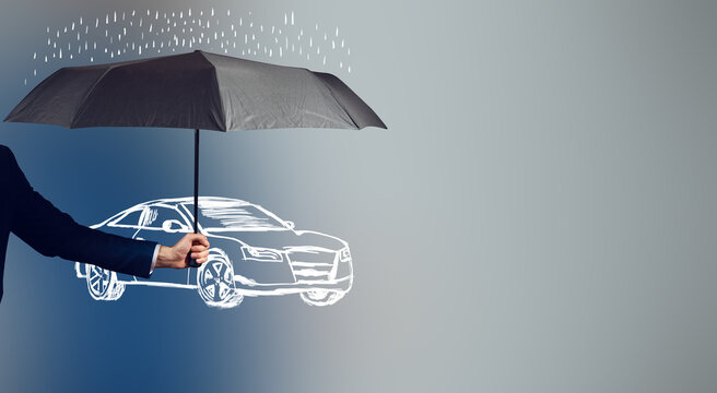 Man Hand Umbrella And  Car