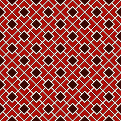 Seamless pattern with symmetric geometric ornament. Red color diagonal square chain background. Mosaic wallpaper