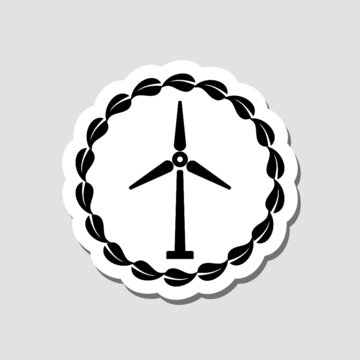 Wind mill with leaves sticker isolated on gray background