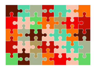 Separate pieces of colorful puzzle.
Set of fifty five puzzle pieces.Retro color palette. Stock vector illustration.
