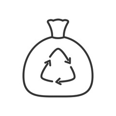 trash bag with recycle symbol icon, line style