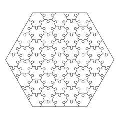 Set of fifty five puzzle pieces of the hexagon diagram puzzle and the ability to move each part . Rhombus. Black and white vector illustration.