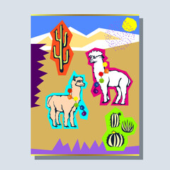 Vector background hand drawn alpaca. Card template. Hand drawn ink illustration. Modern ornamental decorative background. Print for textile, cloth, wallpaper, scrapbooking