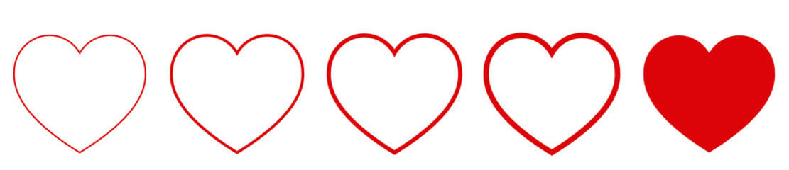 HEART ICONS IN RED COLLOR , OUTLINE HEART