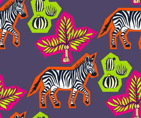Fototapeta na wymiar Vector background hand drawn zebra wild animals. Hand drawn ink illustration. Modern ornamental decorative background. Vector pattern. Print for textile, cloth, wallpaper, scrapbooking