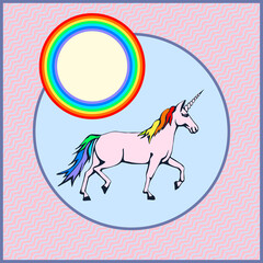 Vector background hand drawn unicorn. Hand drawn ink illustration. Modern ornamental decorative background. Square print for textile, cloth, scrapbooking