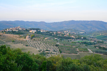 hill view of the village of Radda in Chianti in Tuscany Italy