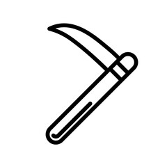 Scythe simple black and white outline icon. Flat vector illustration. Isolated on white background.