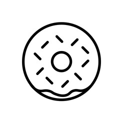 Donut simple black and white outline icon. Flat vector illustration. Isolated on white background.