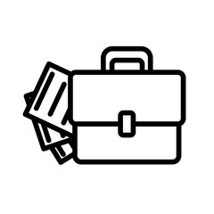 Briefcase and document simple black and white outline icon. Flat vector illustration. Isolated on white background.