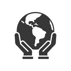 hands holding a earth planet icon, silhouette style