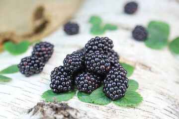 blackberry on natural wood background