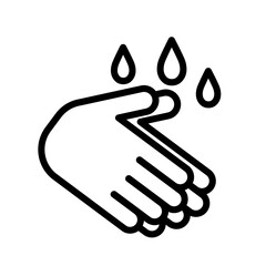 Hand washing. Human hands under dripping water. Simple black and white outline icon. Flat vector illustration. Isolated on white background.