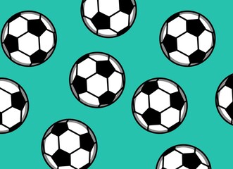 Soccer ball seamless pattern blue background 