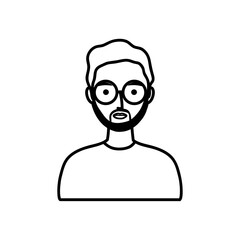 cartoon hipster man wearing round glasses, line style
