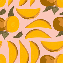 Mango vector illustrations. Seamless pattern background. hand draw cartoon Scandinavian nordic design style for fashion or interior or cover or textile.