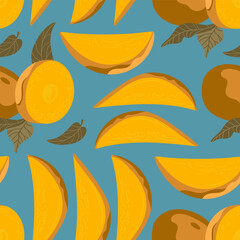 Mango vector illustrations. Seamless pattern background. hand draw cartoon Scandinavian nordic design style for fashion or interior or cover or textile.