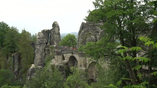 Bastei bridge and rocks at Saxon Switzerland National Park in Germany