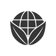 global sphere with leaves icon, silhouette style