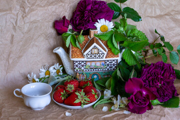 still life with herbs and flowers