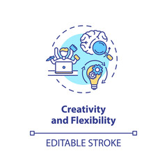Obraz premium Creativity and flexibility concept icon. Businessman multitasking. Good lawyer requirement. Creative thinking idea thin line illustration. Vector isolated outline RGB color drawing. Editable stroke