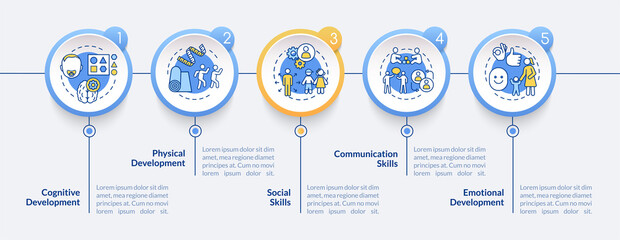 Preschool education tasks vector infographic template. Childhood. Presentation design elements. Data visualization with 5 steps. Process timeline chart. Workflow layout with linear icons