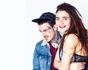Fototapeta premium young pretty couple together, lifestyle people concept, boyfriend and girlfriend tattoo
