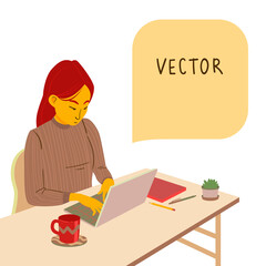 Young creative woman typing on the computer. Modern blogger, freelancer at home office.
