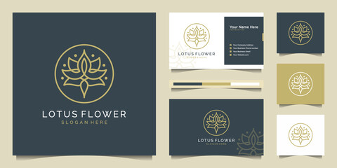 Lotus flower logo design with line art style. logos can be used for spa, beauty salon, decoration, boutique, cosmetics and business card Premium Vector