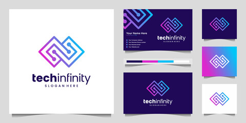 Creative tech infinity line. Modern Infinity Symbol, Technology dot, Premium logo design and business card vector.