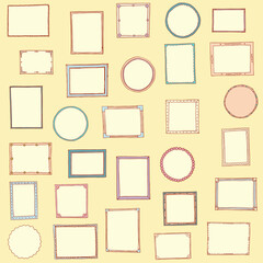Hand drawn frames set on yellow. Cartoon style elements for childish design. Vector.

