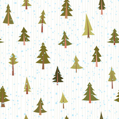 Obraz premium Seamless vector pattern with coniferous trees and snow. Cartoon style. 