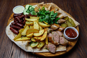 
meat and vegetable plate kebab grilled vegetables