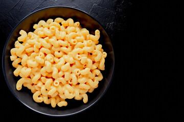Cooked pasta with vegan cheese sauce. Healthy food. High angle, flat lay view.
