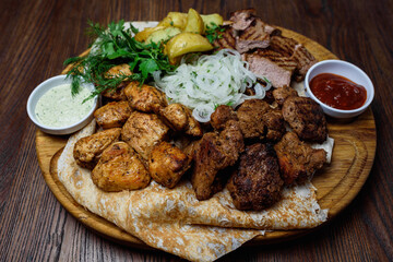 
meat and vegetable plate kebab grilled vegetables
