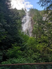 Waterfall Green Trees blue sky at Vancouver