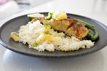 Blackened Fish with Pineapple Salsa and Rice