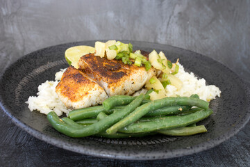 Blackened Fish with Pineapple Salsa and Rice