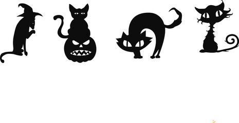 Fototapeta premium Halloween cats on white background. Vector illustration,