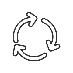 three circle arrows in a round, line style