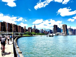 Cycling along the East River in New York City