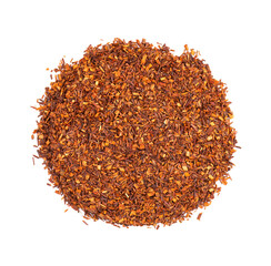 Rooibos tea isolated on white background. Rooibos, traditional beverage in South Africa. Organic tea. Top view. Close up.